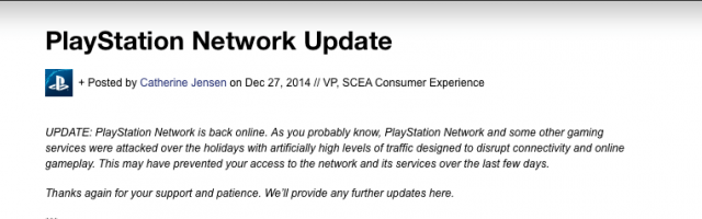 Sony Issues Statement as PSN Slowly Returns Online