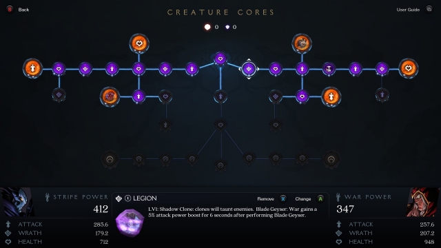 Skill trees use Creature Cores to upgrade your abilities