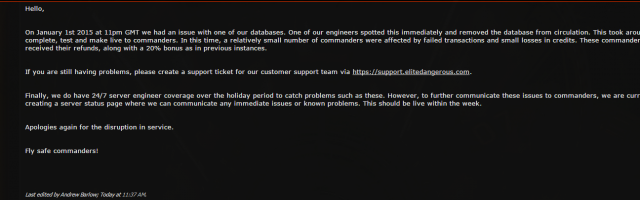 Elite: Dangerous Server Issues Addressed by Frontier Developments