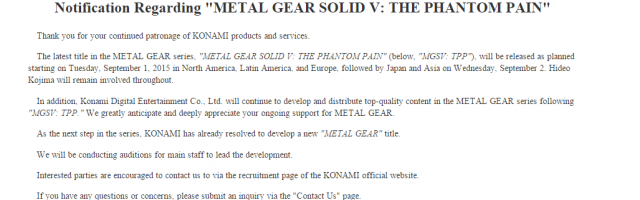 Hideo Kojima Leaving Konami, New Metal Gear Title Confirmed