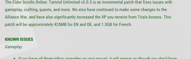 Elder Scrolls Online Patch Notes 2.0.3