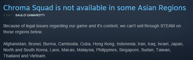 Chroma Squad Not on Steam Store in Asian Regions