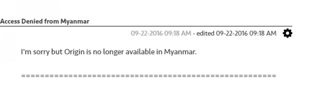 Update: Origin Block Access from Iran & Myanmar (Burma)