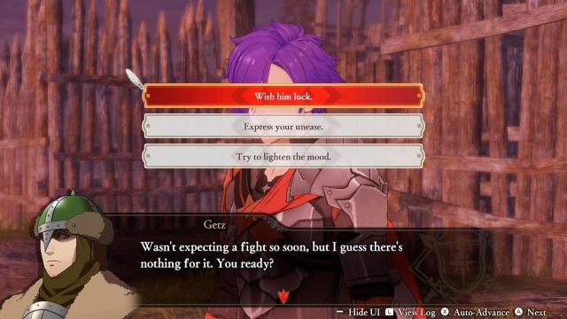 A screenshot of Shez, the player character, choosing their dialogue options.