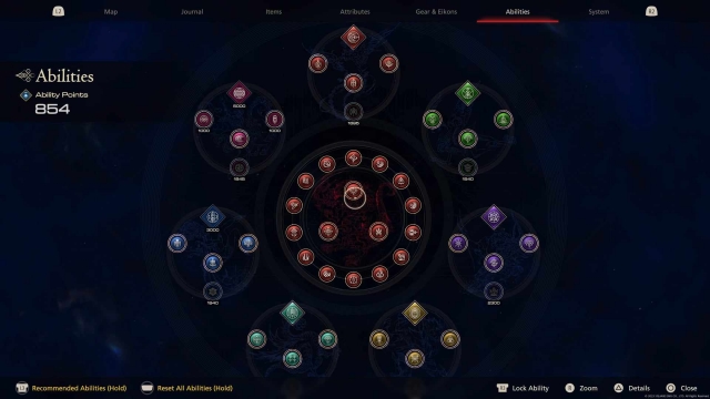 A screenshot of the skill tree, where you can adjust your Eikon abilities.