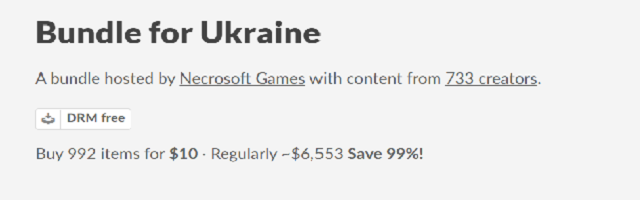 itch.io Bundle for Ukraine, 1,000 items for $10