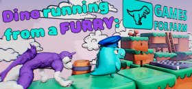 Dino running from a FURRY: GAMESFORFARM Box Art